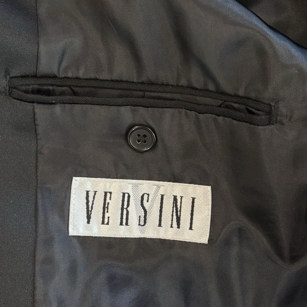 Versini Tuxedo Suit Jacket Mens 40R Black Wool Satin Dressy 1 Button Formal - Picture 3 of 9
